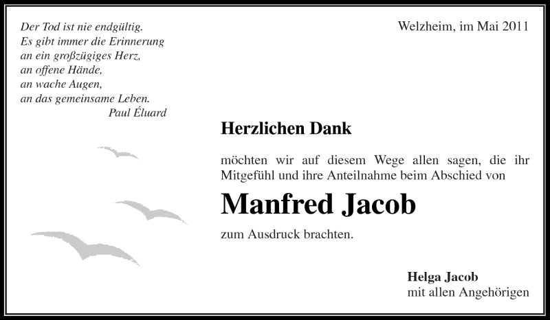 Traueranzeigen Von Manfred Jacob Zvw Trauer