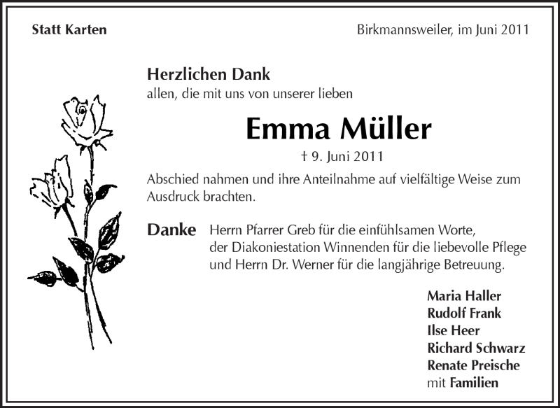 Traueranzeigen Von Emma M Ller Zvw Trauer