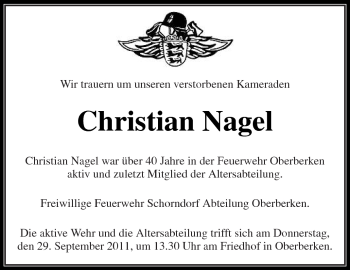 Traueranzeigen Von Christian Nagel Zvw Trauer