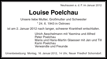 Traueranzeigen Von Louise Poelchau Zvw Trauer