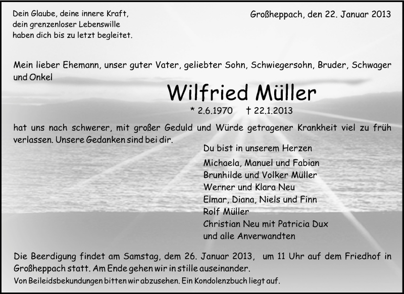 Traueranzeigen Von Wilfried M Ller Zvw Trauer