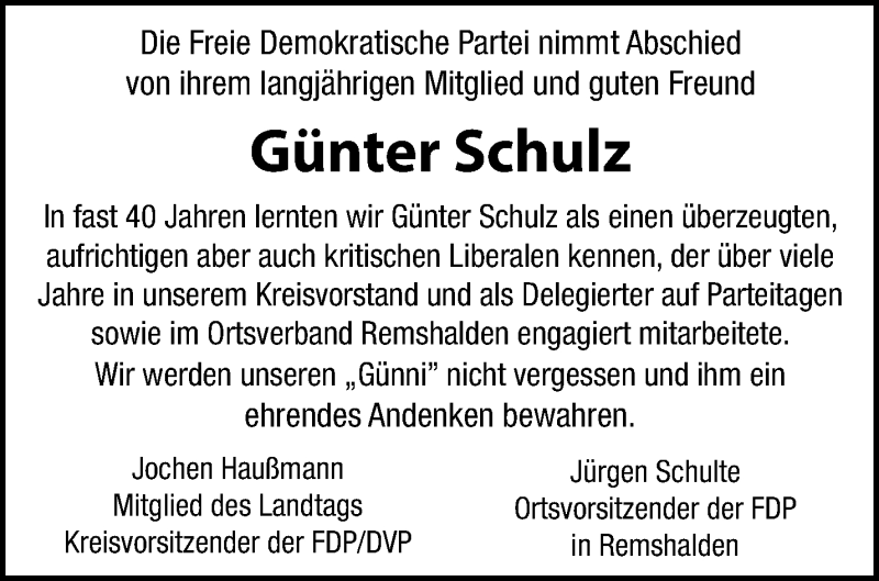 Traueranzeigen Von G Nter Schulz Zvw Trauer