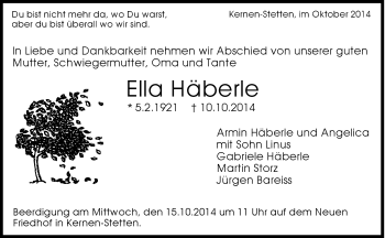 Traueranzeigen Von Ella H Berle Zvw Trauer