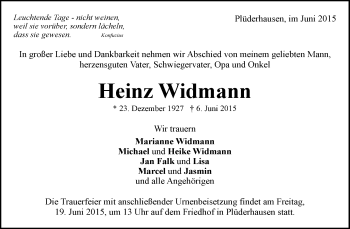 Traueranzeigen Von Heinz Widmann Zvw Trauer