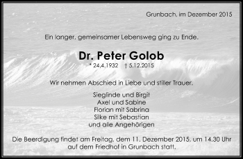 Traueranzeigen Von Peter Golob Zvw Trauer