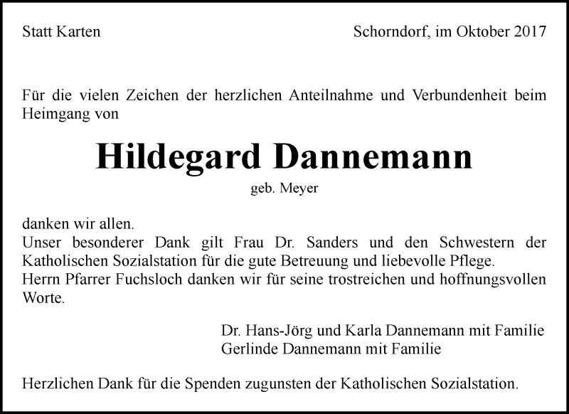 Traueranzeigen Von Hildegard Dannemann ZVW Trauer