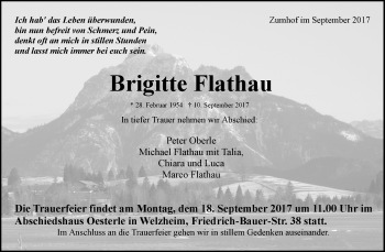 Traueranzeigen Von Brigitte Flathau Zvw Trauer