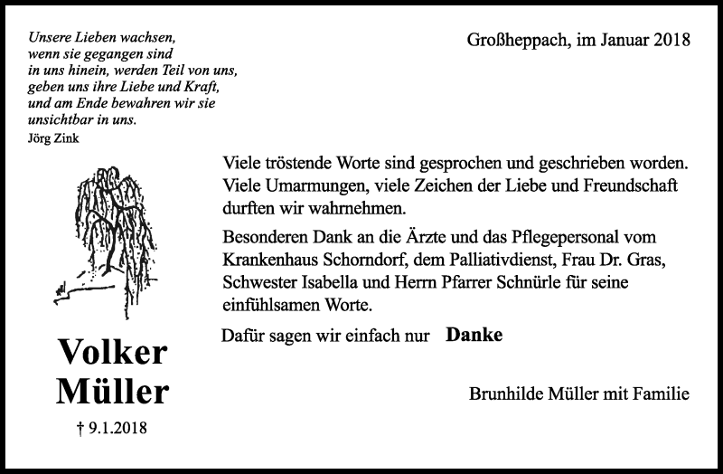 Traueranzeigen von Volker Müller ZVW Trauer