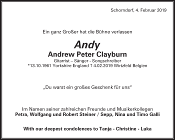 Traueranzeigen Von Andrew Peter Clayburn Zvw Trauer