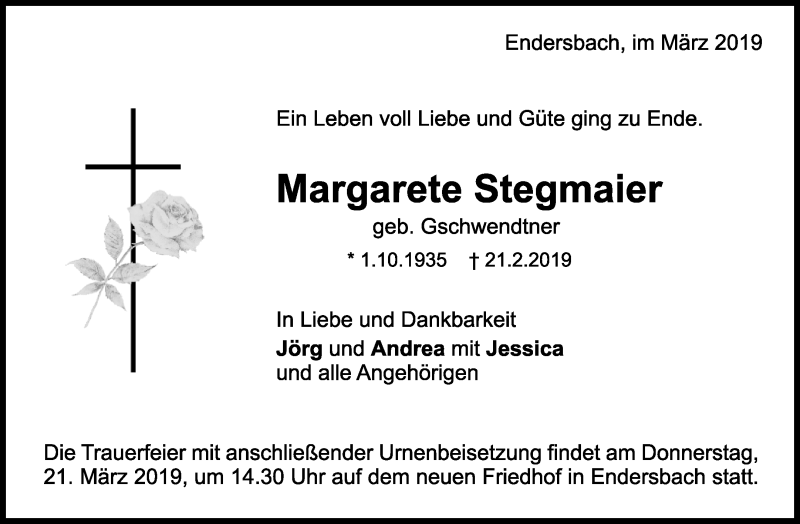 Traueranzeigen Von Margarete Stegmaier Zvw Trauer