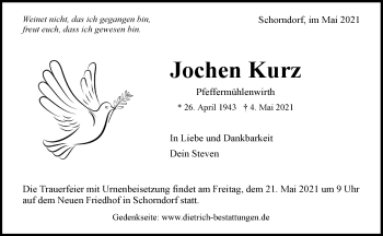 Traueranzeigen Von Jochen Kurz Zvw Trauer