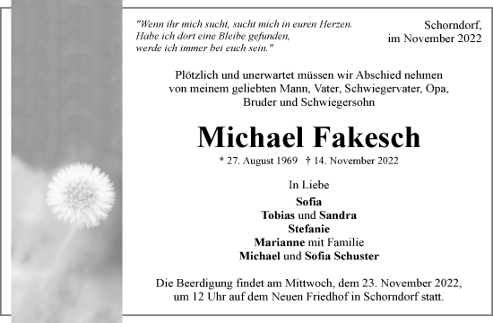 Traueranzeigen Von Michael Fakesch ZVW Trauer