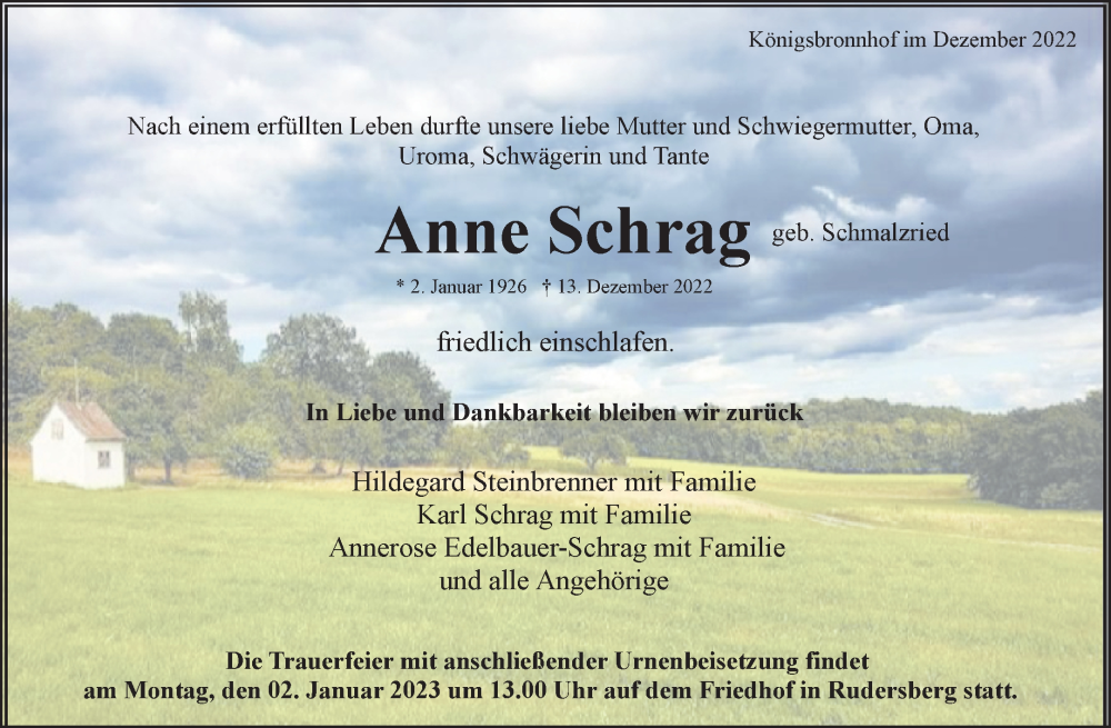 Traueranzeigen Von Anne Schrag Zvw Trauer