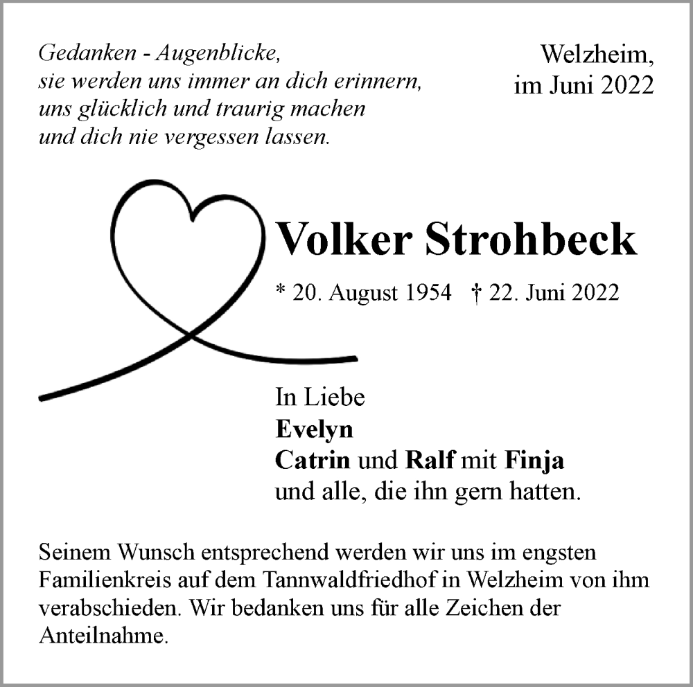 Traueranzeigen Von Volker Strohbeck Zvw Trauer