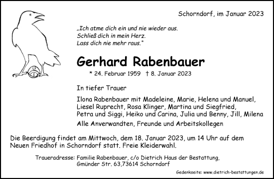 Traueranzeigen Von Gerhard Rabenbauer ZVW Trauer