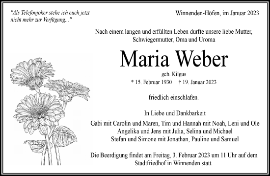 Traueranzeigen Von Maria Weber Zvw Trauer