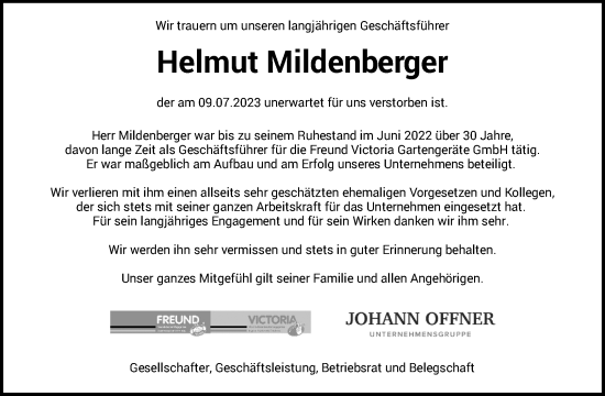 Traueranzeigen Von Helmut Mildenberger ZVW Trauer