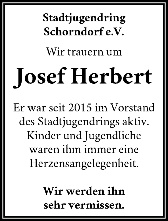 Traueranzeigen Von Josef Herbert Zvw Trauer