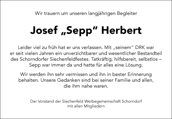 Traueranzeigen Von Josef Herbert Zvw Trauer