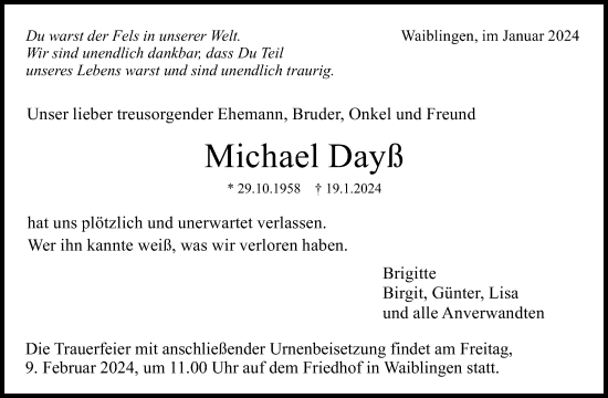 Traueranzeigen Von Michael Day Zvw Trauer