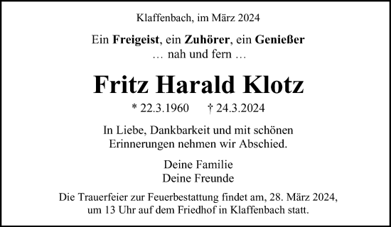Traueranzeige von Fritz Harald Klotz von Waiblinger Kreiszeitung