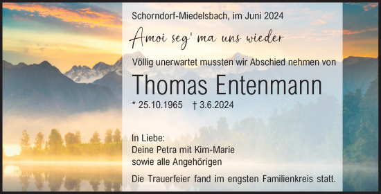 Traueranzeigen Von Thomas Entenmann Zvw Trauer