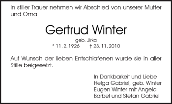 Traueranzeige von Gertrud Winter von Kreiszeitung Waiblingen