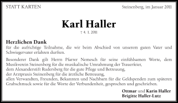 Traueranzeige von Karl Haller von Kreiszeitung Waiblingen