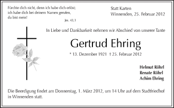 Traueranzeige von Gertrud Ehring von Kreiszeitung Waiblingen