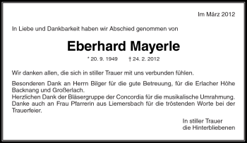 Traueranzeige von Eberhard Mayerle von Kreiszeitung Waiblingen