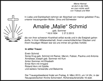 Traueranzeige von Amalie Schmid von Waiblinger Kreiszeitung