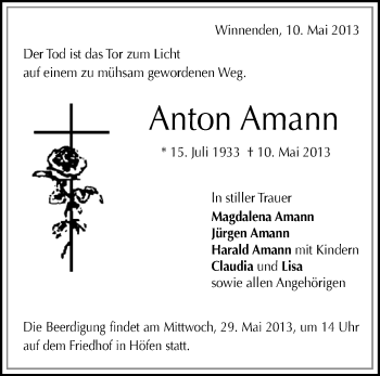 Traueranzeige von Anton Amann von Waiblinger Kreiszeitung