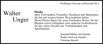 Traueranzeige von Walter Unger von Waiblinger Kreiszeitung