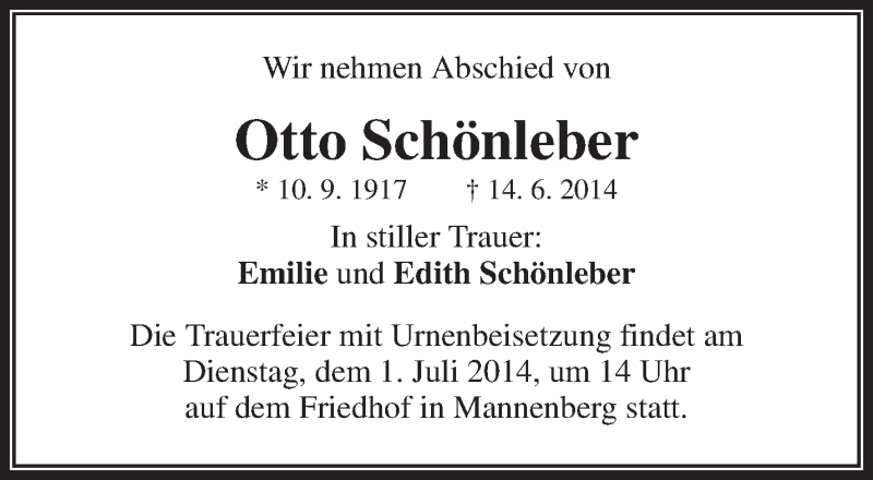 Traueranzeigen Von Otto Schönleber | ZVW-Trauer