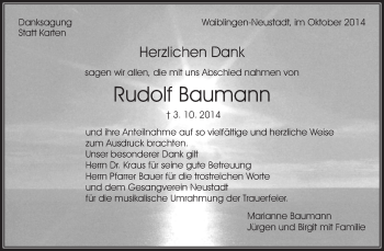 Traueranzeige von Rudolf Baumann von Waiblinger Kreiszeitung