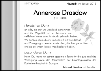 Traueranzeige von Annerose Drasdow von Waiblinger Kreiszeitung