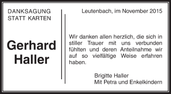 Traueranzeige von Gerhard Haller von Waiblinger Kreiszeitung