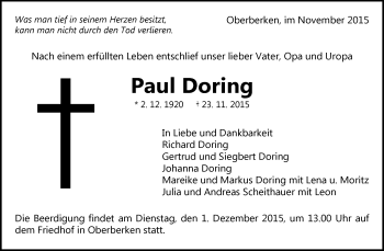 Traueranzeige von Paul Doring von Waiblinger Kreiszeitung