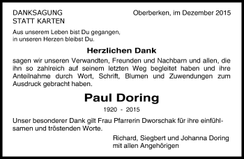 Traueranzeige von Paul Doring von Waiblinger Kreiszeitung