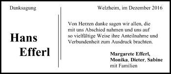 Traueranzeige von Hans Efferl von Waiblinger Kreiszeitung