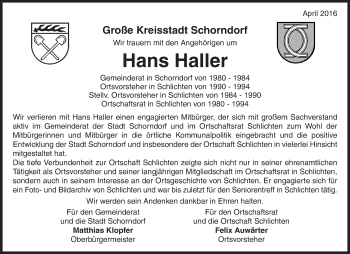 Traueranzeige von Hans Haller von Waiblinger Kreiszeitung