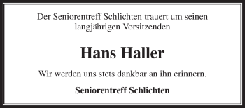 Traueranzeige von Hans Haller von Waiblinger Kreiszeitung