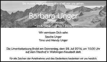 Traueranzeige von Barbara Unger von Waiblinger Kreiszeitung