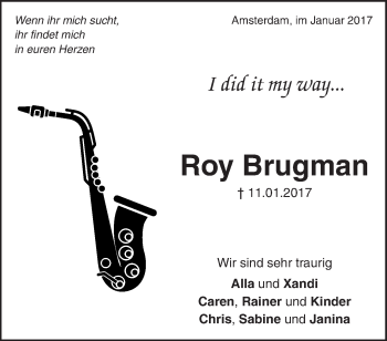 Traueranzeige von Roy Brugman von Waiblinger Kreiszeitung