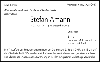 Traueranzeige von Stefan Amann von Waiblinger Kreiszeitung