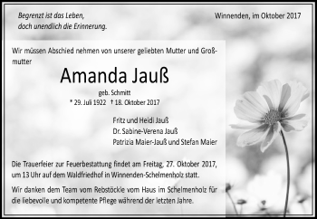 Traueranzeige von Amanda Jauß von Waiblinger Kreiszeitung