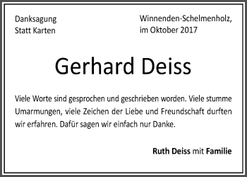 Traueranzeige von Gerhard Deiss von Waiblinger Kreiszeitung