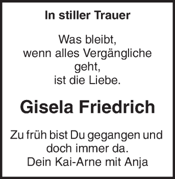 Traueranzeige von Gisela Friedrich von Waiblinger Kreiszeitung