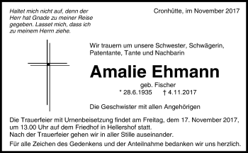 Traueranzeige von Amalie Ehmann von Waiblinger Kreiszeitung