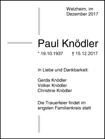 Traueranzeige von Paul Knödler von Waiblinger Kreiszeitung